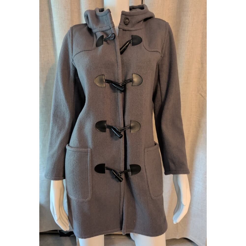 Travelsmith Women's Gray Wool Blend Toggle Duffel Hooded Pea Coat Jacket Size S